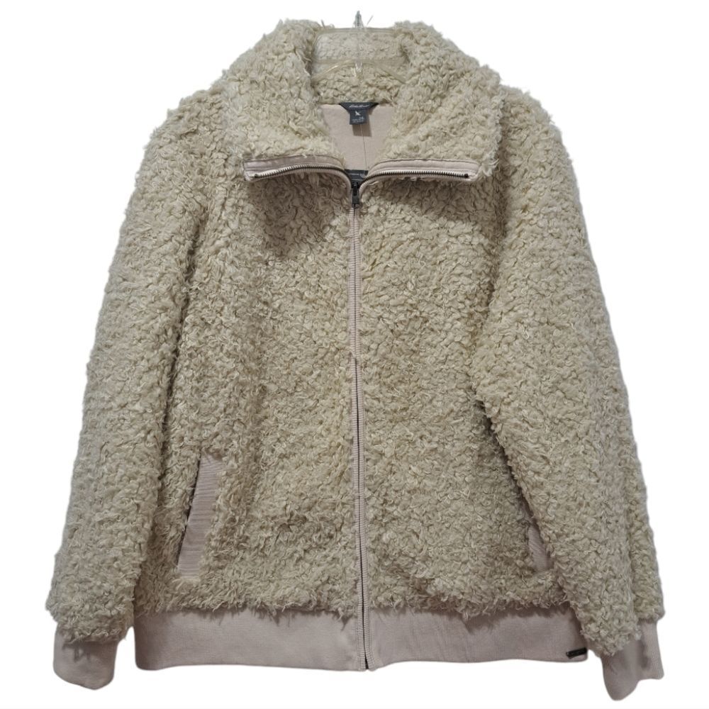 Eddie Bauer Cozy Plush Teddy Fleece Full Zip-Up Collared Sweatshirt Cream 2XL